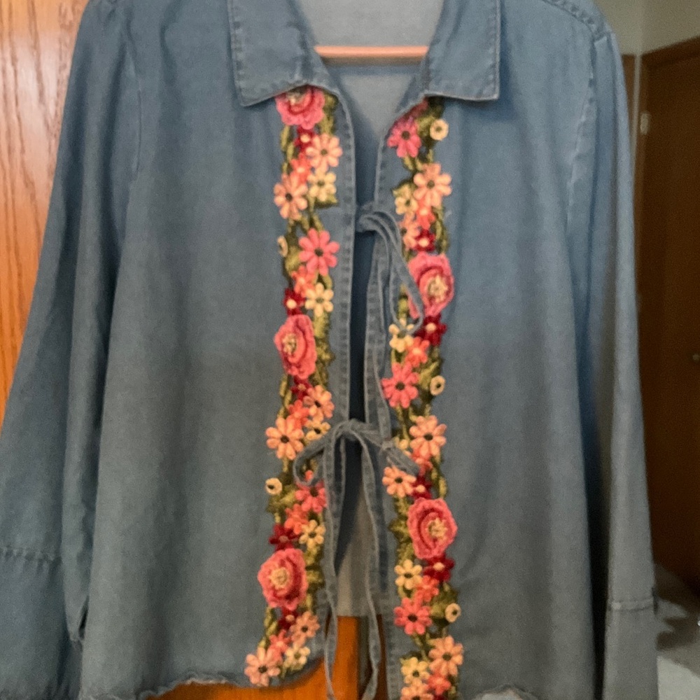 Embroidered Floral Denim Blouse